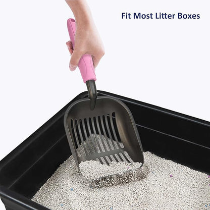 WePet Cat Litter Scoop, Non-Stick Plated Aluminum Alloy Sifter, Kitty Durable Metal Scooper, Deep Shovel, Long Handle, Kitten Pooper Lifter, Size Medium, Coated Black Body with Pink Handle