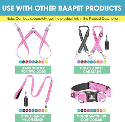 BAAPET Two Handle Dog Leash, Dual Soft Padded Handles with Traffic Control Handle Leash for Small Medium or Large Dogs (3/4'' x 5 FT, Pink)