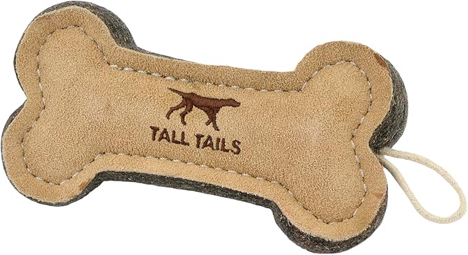 Tall Tails Dog Natural Leather Bone Fetch Toy Gift for Dogs 6 inches