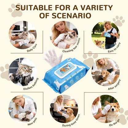 Pet Glove Wipes for Dogs and Cats, Rinse-Free Dog Grooming Wipes, Fragrance-free Hypoallergenic Deodorizing Wipes, Ultra-Thick, For Pets Cleaning, Post-Operative Care, Daily Grooming and Travel 20 PCS