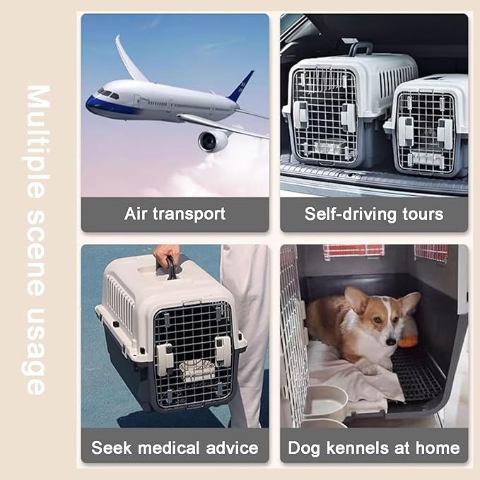 Rolling Plastic Cat Cages, Metal Wire Door Travel Dog Crate, Animal Cage with Packing Board and Hanging Bowl, Portable and Sturdy for Travel(51cm/20in)