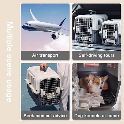 Rolling Plastic Cat Cages, Metal Wire Door Travel Dog Crate, Animal Cage with Packing Board and Hanging Bowl, Portable and Sturdy for Travel(51cm/20in)