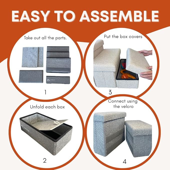5-Step Dog Stairs for Small, Medium Dogs with Storage Box - Durable Folding Pet Steps, Padded Lid and Container; Dog Steps for Bed and Couch + Hair Brush Gift (Light Grey, Large, 5.0.)