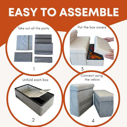 5-Step Dog Stairs for Small, Medium Dogs with Storage Box - Durable Folding Pet Steps, Padded Lid and Container; Dog Steps for Bed and Couch + Hair Brush Gift (Light Grey, Large, 5.0.)