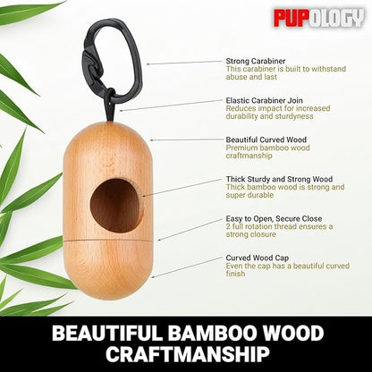 Unique Natural Wood Dog Poop Bag Dispenser Waste Bag Included, Wooden Dog Waste Bag Holder, Lightweight and Compact Dog Poop Bag Holders for Leashes