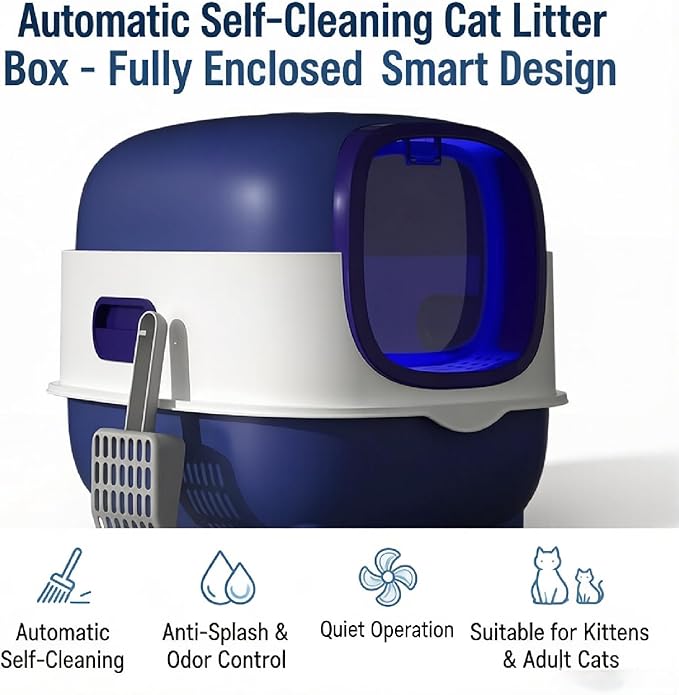 Cat Litter Box – Enclosed Hooded Design, Odor Control & Splash-Resistant, Ultra-Quiet for Kittens & Cats, Easy-Clean, Space-Saving