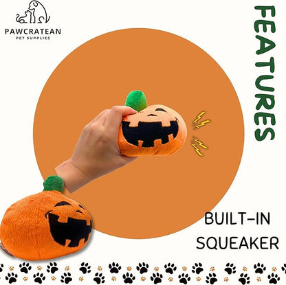 7" Squeaky Plush Toy for Puppies Small Dogs Self Etertainment Washable Soft Made [PET ONLY] (Halloween Pumpkin)