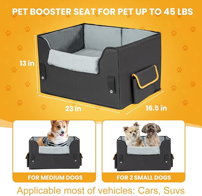Dog Car Seat for Small Dogs, Elevated Dog Booster Seat Pet Travel Carrier Bed for Car with Adjustable Straps Pet Car Booster Seat for Small Dogs Cats