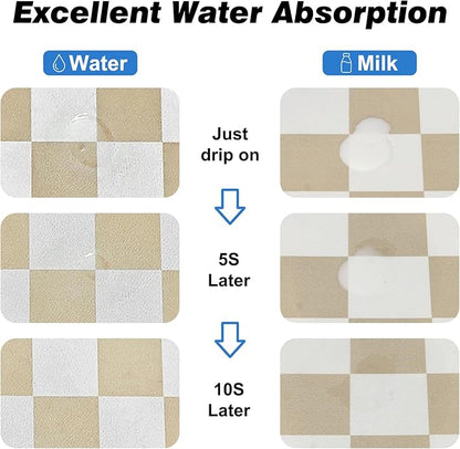 Checkered Dog Food Mat, Absorbent Leak-Proof Pet Feeding Mat, Quick Dry Cat Food Mat for Messy Drinkers 17" x 32" Khaki