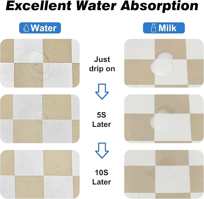 Checkered Dog Food Mat, Absorbent Leak-Proof Pet Feeding Mat, Quick Dry Cat Food Mat for Messy Drinkers 16" x 24" Khaki