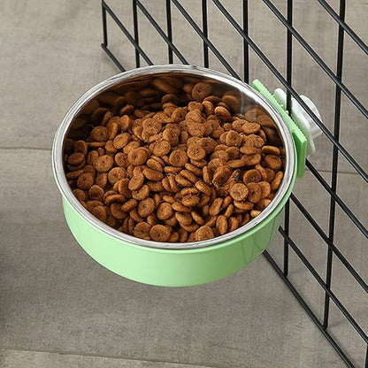 Crate Dog Bowl, Removable Stainless Steel Water Food Feeder Bowls Hanging Pet Cage Bowl Cage Coop Cup for Dogs Cats Puppy Rabbits Bird and Small Pets (Large (Pack of 2), Round (Blue+Green))