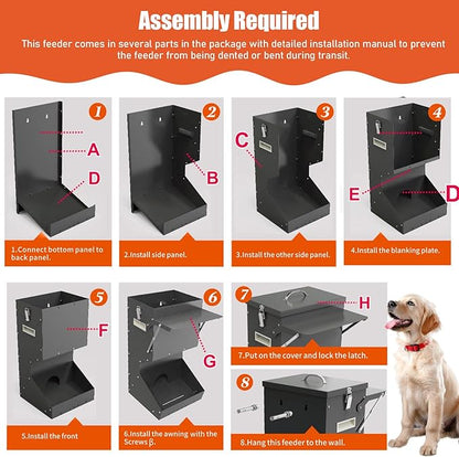 Outdoor Automatic Dog Feeder Large Breed 25 lbs, Galvanized Gravity Feeder for Dogs Metal Self Feeding Dog Food Dispenser Hanging Pet Food Feeders for Dogs Chickens and Farm Animals
