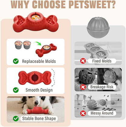 3-in-1 Enrichment Dog Toy for Aggressive Chewers, Frozen Treat Toy & Interactive Treat Dispenser with Peanut Butter Grooves, Long Lasting Chew Toy for Large Dogs, Easy to Clean, Red