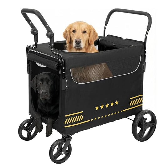 Extra Large Pet Stroller with Ramp, Dog Stroller for Large & Medium Dogs up to 180lbs, Foldable Dog Wagon with Dual Handle & Brake, Portable Puppy Travel Strollers for Cats & Dogs