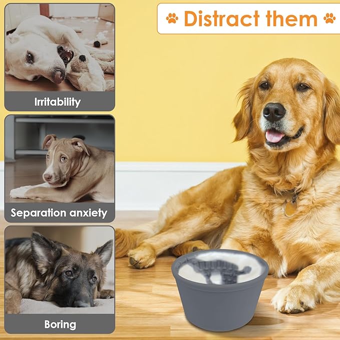 Dog Slow Feeder Lick Bowl, Anxiety Relief Dog Licking Mat Treat Dispenser, Non-Slip Anti-Choking Slow Eating Dog Lick Bowl, Silicone Dog Lick Bowl Pet Interactive Dog Slow Feeder Bowls (Grey)