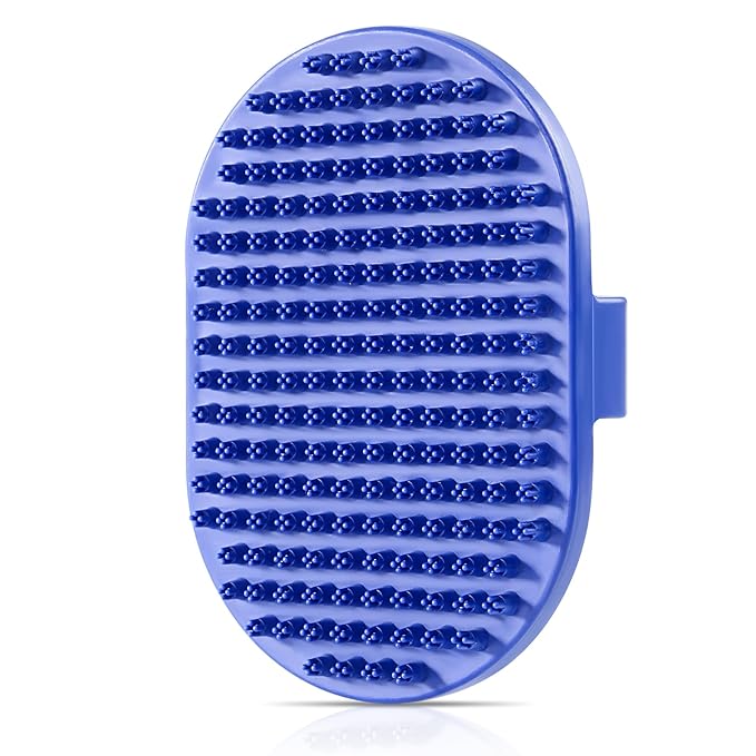 Dog bath brush, ROPO rubber massage dog shampoo brush, used for pet grooming, removing shedding fur, combing tangles and dead fur, suitable for pet dogs and cats (blue)