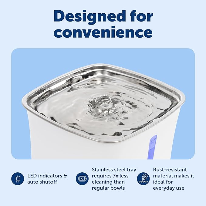 PetSafe Viva Pet Fountain - Encourages Healthy Hydration - Automatic Water Dispenser with Double Filtration - Ultra Quiet Water Fountain - Easy to Assemble - Dishwasher Safe - Stainless Steel - 64 oz