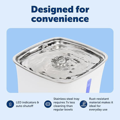 PetSafe Viva Pet Fountain - Encourages Healthy Hydration - Automatic Water Dispenser with Double Filtration - Ultra Quiet Water Fountain - Easy to Assemble - Dishwasher Safe - Stainless Steel - 64 oz