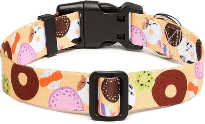 Mercano Adjustable Dog Collar - Special Design Patterns, Soft Nylon Comfortable Sturdy Pet Collar for Small Medium Large Dogs (M, Beige Cookie)
