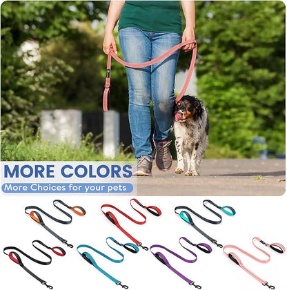 PuppyDoggy Dog Leash for Large Medium Dogs 6Ft x 1" Reflective Stitching Large Leash with 2 Traffic Padded Handles Dog Lead Rope for Running Walking Training (Pink 1 Pack)