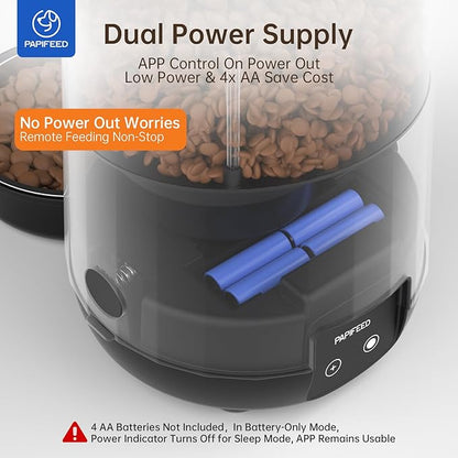 PAPIFEED Automatic Cat Feeder, App-Controlled WiFi Auto Food Dispenser with Dual Power Backup, Slow Feeding Mode, 3L Easy-Clean Feeder for Cats & Small Dogs (Black)