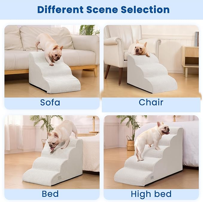 Dog Stairs for Small Dogs and Cats – 3 Step Pet Ramp for Couch & Sofa, Non-Slip Dog Steps for Pets, Washable Cover, High-Density Support Foam for Easy Climbing,Light Grey