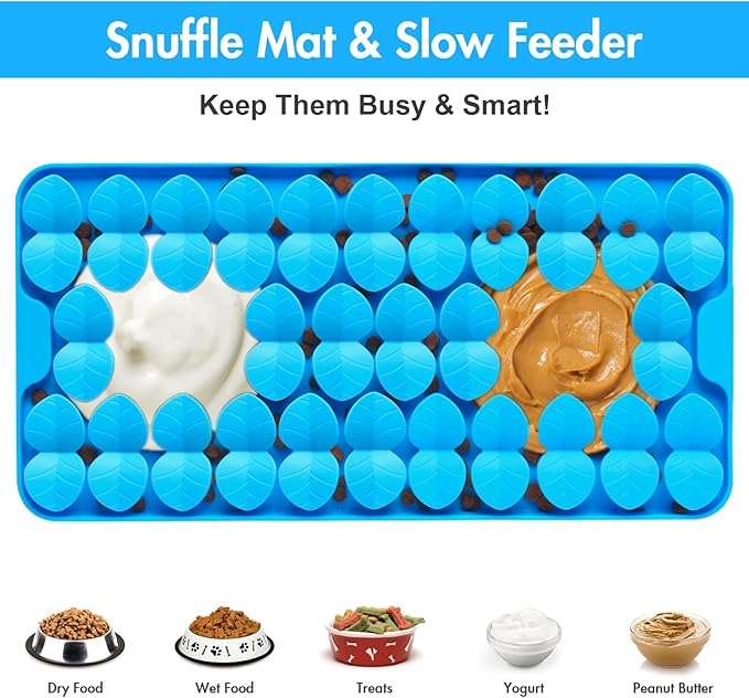 Silicone Snuffle Mat for Large Dogs, Dog Lick Mat Slow Feeder, Pet Licking Treat Mat with Suction Cups for Smell Training Slow Eating, XL Blue