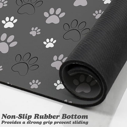 Dog Food Mat, Absorbent Water Bowl Mats Cat Pet Feeding Placemats Dark Gray 17 * 30 inch