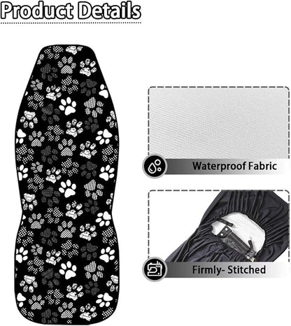 Car Seat Covers Waterproof Cute Dog Paw Print Car Seat Cover for Front Seats Set of 2 Easy Installation Universal Front Cars Seats Cover Fit for Cars, SUV and Trucks