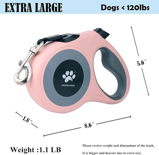 16 ft Retractable Dog Leash for Extra Large Dogs up to 130 lbs,Tangle-Free Nylon Tape,Pink Dan24 XL
