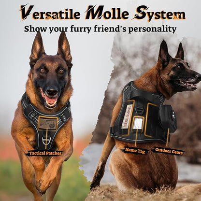 rabbitgoo Dog Harness Small Sized No Pull, Tactical Service Pet Vest with Molle and Control Handle, Adjustable and Reflective Military Harness for Easy Walking and Training, Black, S