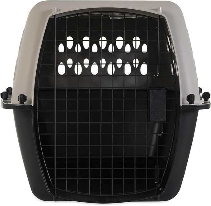 Pet Portable Kennel for Dogs, Hard-Sided Travel Carrier with Metal Door, Durable Crate for Small Pets 15-25 lbs, Black & Grey, 26.2" L x 18.6" W x 16.5" H