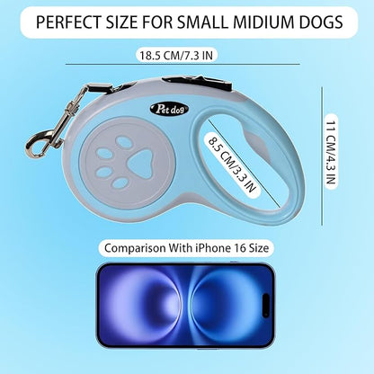 Retractable Dog Leash, VELIGOOD 5M/16FT Extendable Dog Lead with Strong Nylon Tape Tangle-Free One-Handed Brake, Pause, Lock for Small Medium Dogs (Blue)