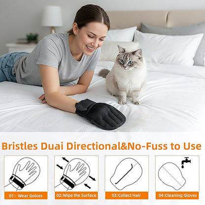 Pet Hair Removal Glove for Cats & Dogs, Patented Adjustable Strap, Reusable Five-Finger Grooming Glove with Secure Non-Slip Fit for Couch, Carpet, Clothing & Car Seat, 2 Pcs