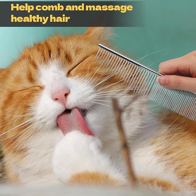 Biaungdo 3 Pcs Dog Grooming Combs Set, Metal Dog Comb for Removing Tangles and Knot, Cat Brush Grooming Tool for Long Haired Pets(7.48 x 1.57 inch & 6.3 x 1.1 inch)