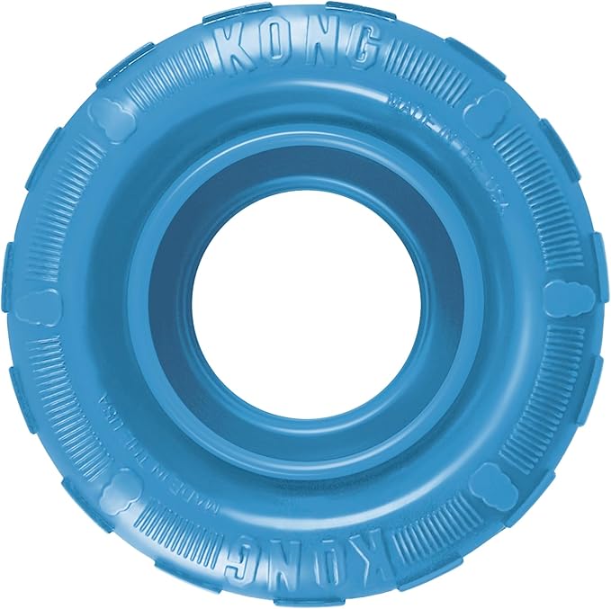 KONG Puppy Tires - Dog Chew Toy for Puppies - Stuffable Dog Toy for Treats & Snacks - Natural Rubber Chew Toy for Teething Puppy - for Small Puppies - Randomly Provided Color