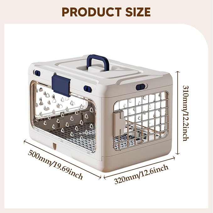 Folding Puppy Crate, Cat Travel Cage, Portable Dog Kennel, Pet Carrier for Small Dogs, White