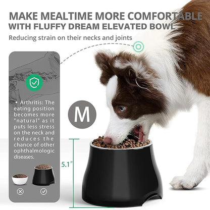 FluffyDream Elevated Pet Bowls,[Prevention of Vertebrae Disease] Non-Slip Pet Bowl with Stainless Steel Bowl,High Capacity Pet Food Bowls (DarkBlack, M (540ML / 2 Cups))