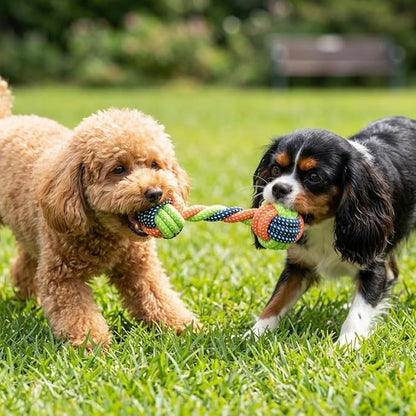 Cotton Rope Dog/Cat Toy, Dumbbell Style Chew Toy, Multicolor Handmade Braided Chew Toy for Dogs/Cats, Tough Dental Knot (2-Piece Set)
