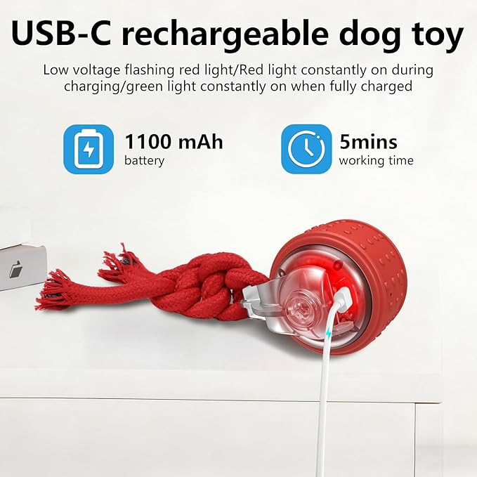 Interactive Dog Toy, Electric Dog Toy with Random Movement Trajectory and Rope Design, Rechargeable Dog Ball Suitable for Puppy