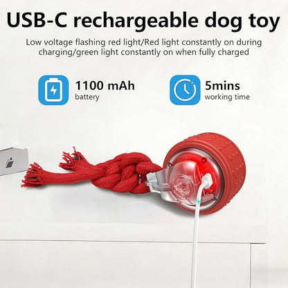 Interactive Dog Toy, Electric Dog Toy with Random Movement Trajectory and Rope Design, Rechargeable Dog Ball Suitable for Puppy