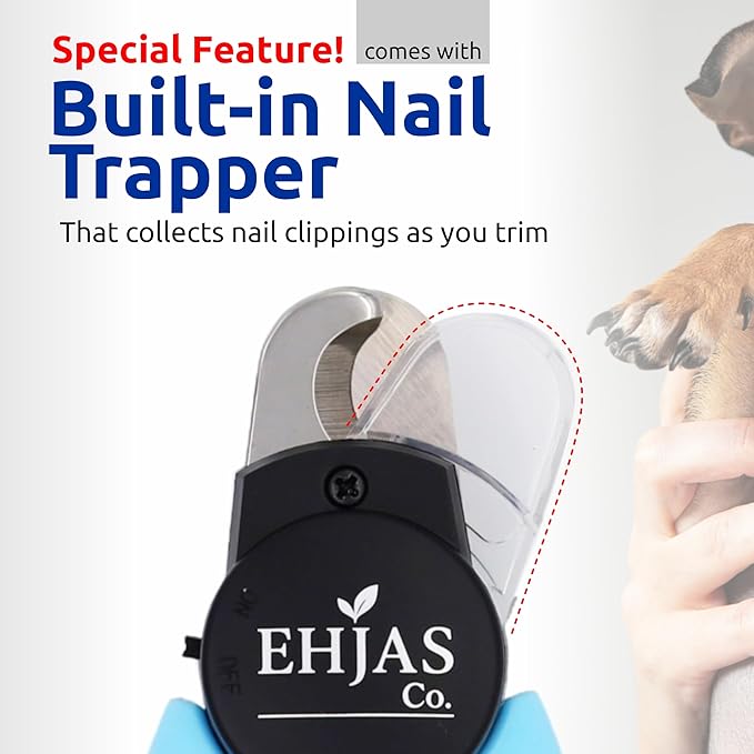Dog Nail Clippers with LED Light & Quick Sensor, Pet Nail Trimmer with Safety Guard, Nail Catcher & Filer, Professonal Grooming Clippers for Dogs & Cats (Blue)