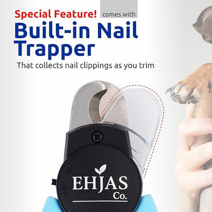 Dog Nail Clippers with LED Light & Quick Sensor, Pet Nail Trimmer with Safety Guard, Nail Catcher & Filer, Professonal Grooming Clippers for Dogs & Cats (Blue)