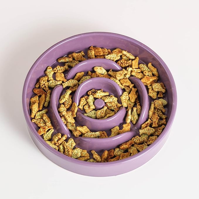 8.66 in Purple Ceramic Slow Feeder Dog Bowl for Medium and Large Breed,Fast Eater Dog Food Water Dish Heavy Wighted,Puppy Bowl for Fast Eaters,Puzzle Slow Eating Dish Modern Cute
