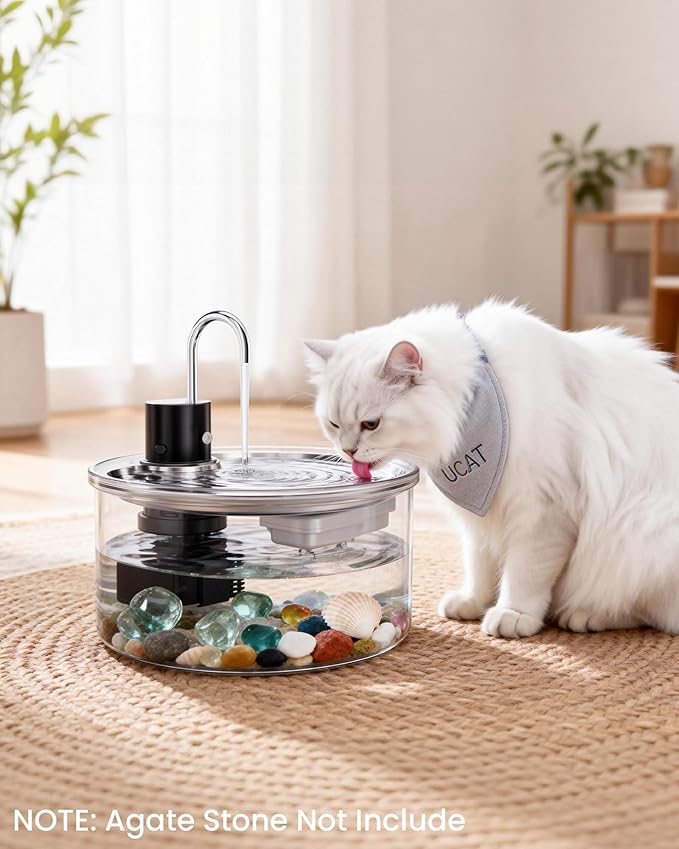 Wireless Cat Water Fountain Glass DIY - 108oz/3.2L Automatic Ultra-Quiet Cat Water Fountain Cordless, Glass Battery Operated Pet Fountain Rechargeable Water Dispenser for Cats, Puppy, Multiple Pets