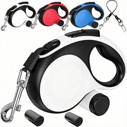 360° Tangle-Free Retractable Dog Leash with Chew Proof Extender | 26ft Upgraded Heavy Duty Retractable Dog Leash with Poop Bag Holder | One-Handed Brake, Pause, Lock (Extra Large, White)