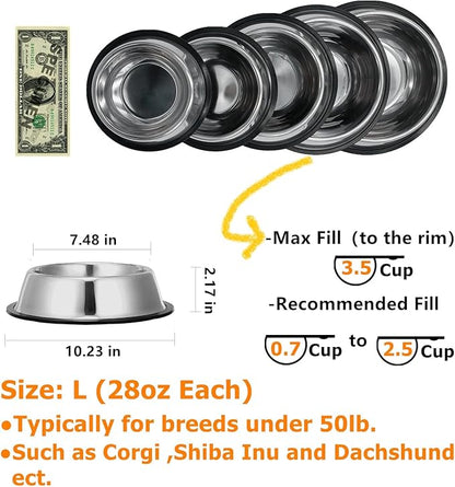 2 Pack Stainless Steel Dog Bowls with Rubber Bottom, Non Skid Non Spill Heavy Duty Premium Quality Pets Feeder Bowls for Dogs and Cats and More (3.5Cup / 28oz)