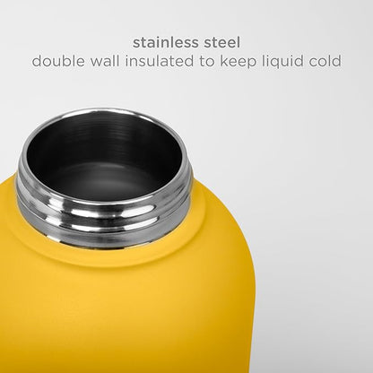 Ubbi Pup & Me Insulated Stainless Steel Dog Water Bottle with Attached Bowl, 32 oz Portable Leakproof Travel Bottle for Dogs and Owners, Yellow