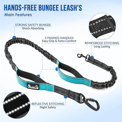 SlowTon Hands Free Dog Leash 2 Dogs - with Removable Zipper Pouch, Shock Absorbing Bungee, Dual Handle & Reflective Stitches, Wide Padded Adjustable Waist Leash for Dogs Walking Running, XL for 2 Dogs