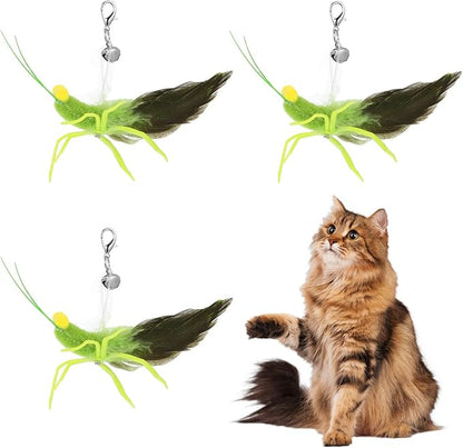 3 Pcs Cat Feather Toys, Interactive Cat Toys with Feather Simulation Insects Grasshopper Refills Interactive Cats Teaser Wand Attachments for Cats Kitten Wand